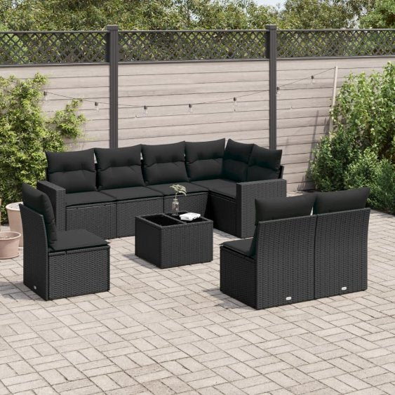 vidaXL 8-tlg. Garten-Sofagarnitur mit Kissen Schwarz Poly Rattan