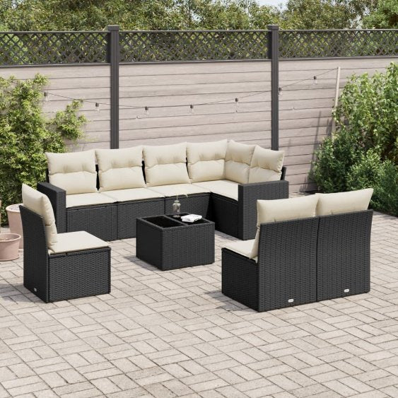 vidaXL 8-tlg. Garten-Sofagarnitur mit Kissen Schwarz Poly Rattan