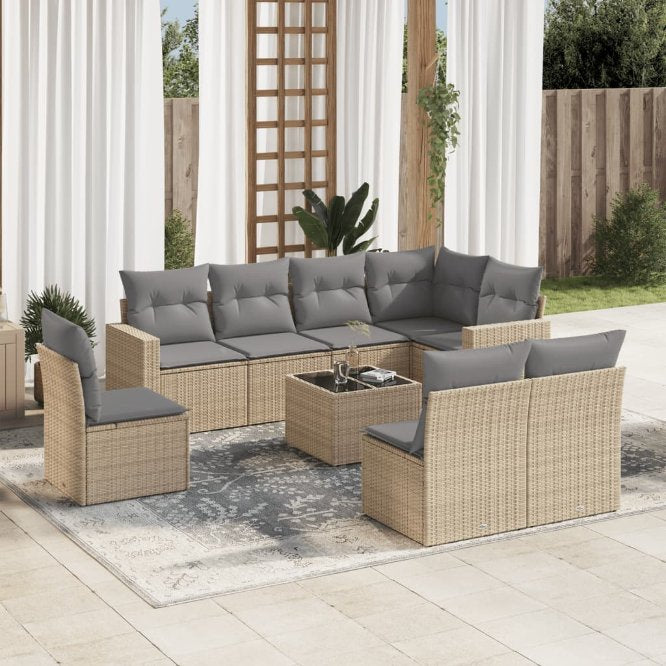 vidaXL 8-tlg. Garten-Sofagarnitur mit Kissen Schwarz Poly Rattan