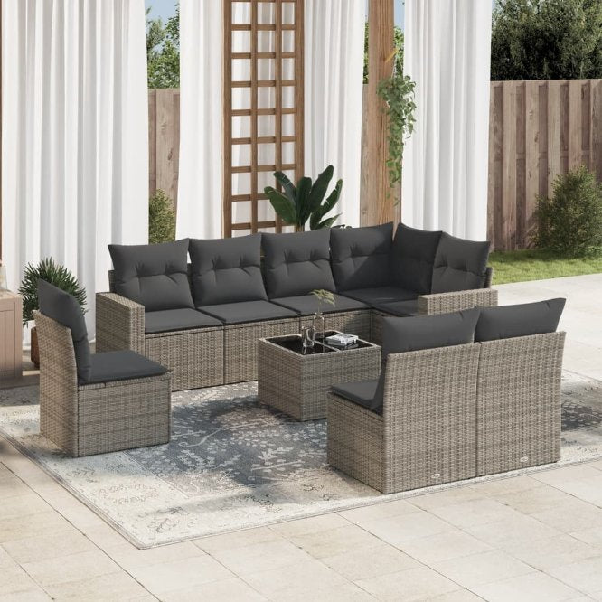 vidaXL 8-tlg. Garten-Sofagarnitur mit Kissen Schwarz Poly Rattan