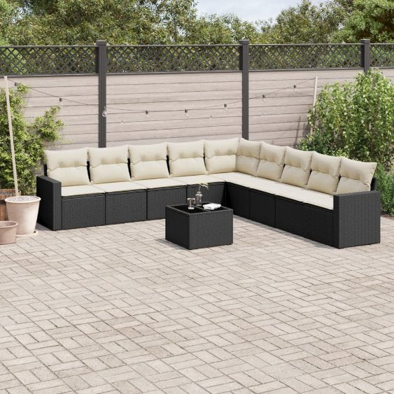 vidaXL 9-tlg. Garten-Sofagarnitur mit Kissen Schwarz Poly Rattan