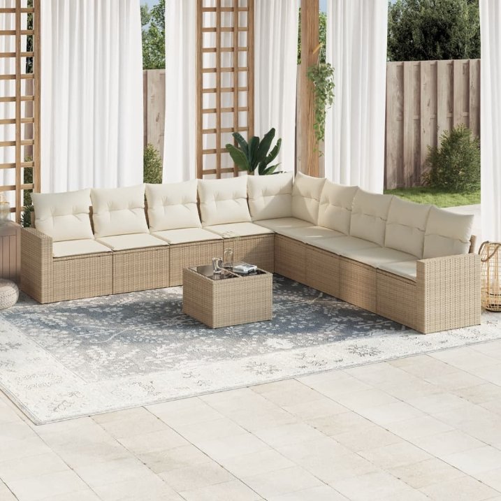 vidaXL 9-tlg. Garten-Sofagarnitur mit Kissen Schwarz Poly Rattan