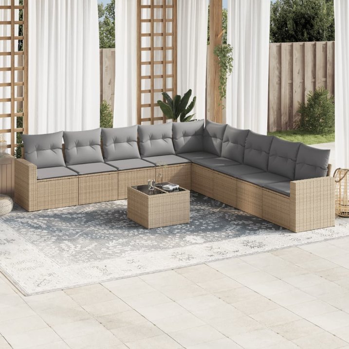 vidaXL 9-tlg. Garten-Sofagarnitur mit Kissen Schwarz Poly Rattan