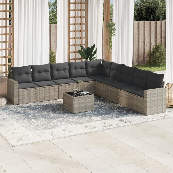 vidaXL 9-tlg. Garten-Sofagarnitur mit Kissen Schwarz Poly Rattan
