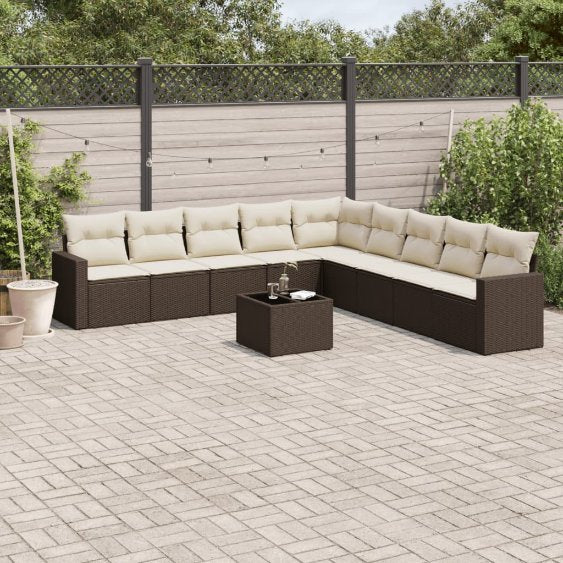 vidaXL 9-tlg. Garten-Sofagarnitur mit Kissen Schwarz Poly Rattan