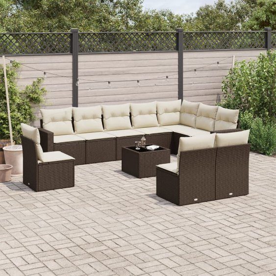 vidaXL 10-tlg. Garten-Sofagarnitur mit Kissen Schwarz Poly Rattan