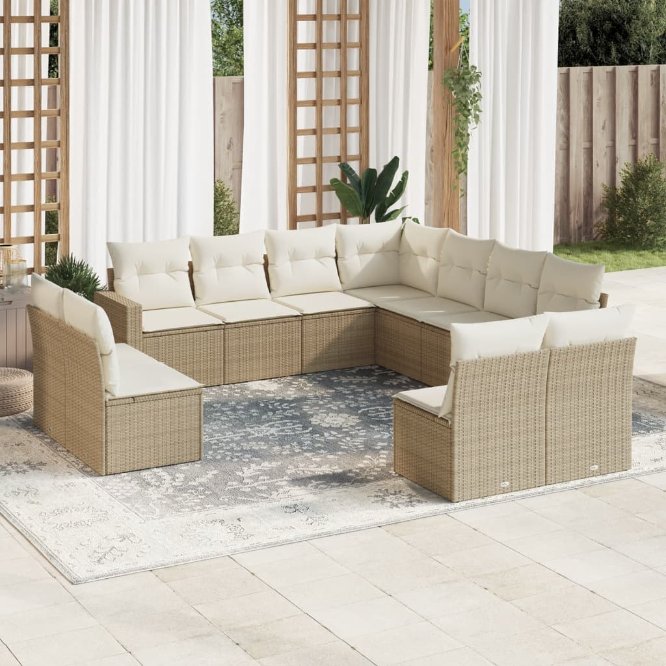 vidaXL 11-tlg. Garten-Sofagarnitur mit Kissen Schwarz Poly Rattan