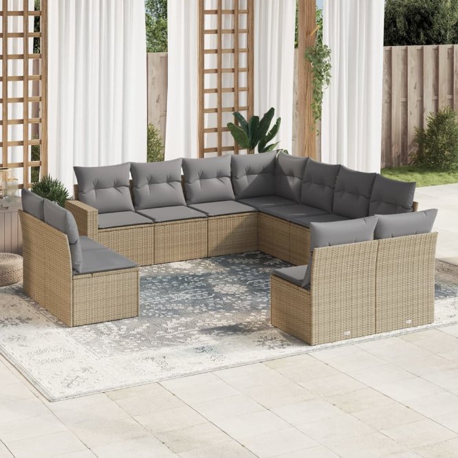 vidaXL 11-tlg. Garten-Sofagarnitur mit Kissen Schwarz Poly Rattan
