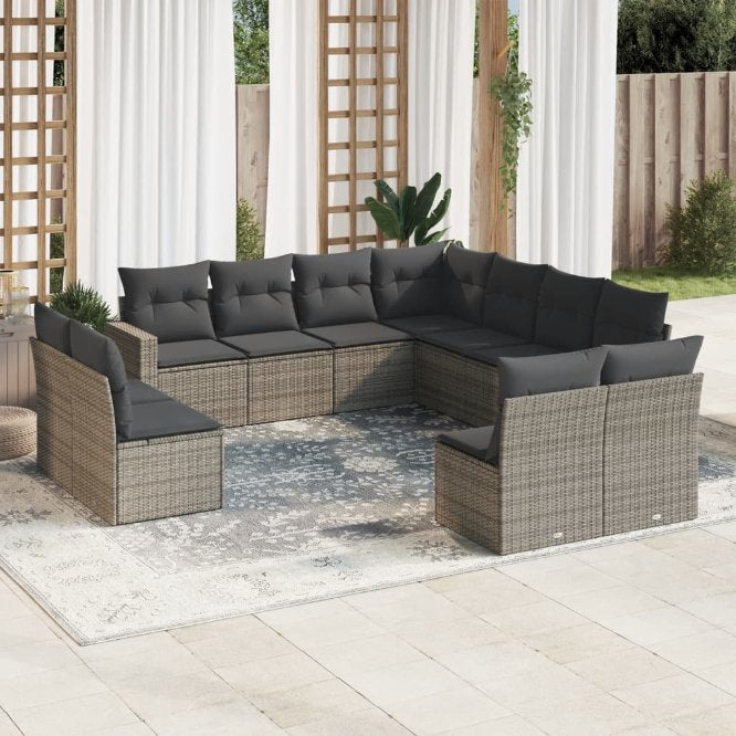 vidaXL 11-tlg. Garten-Sofagarnitur mit Kissen Schwarz Poly Rattan