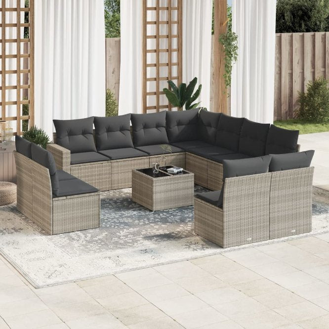 vidaXL 11-tlg. Garten-Sofagarnitur mit Kissen Schwarz Poly Rattan