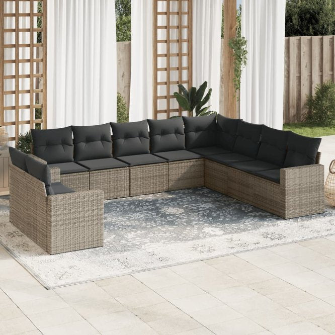 vidaXL 10-tlg. Garten-Sofagarnitur mit Kissen Schwarz Poly Rattan