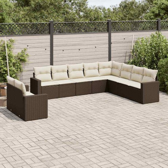 vidaXL 10-tlg. Garten-Sofagarnitur mit Kissen Schwarz Poly Rattan