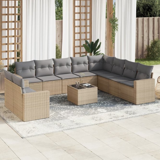 vidaXL 10-tlg. Garten-Sofagarnitur mit Kissen Schwarz Poly Rattan