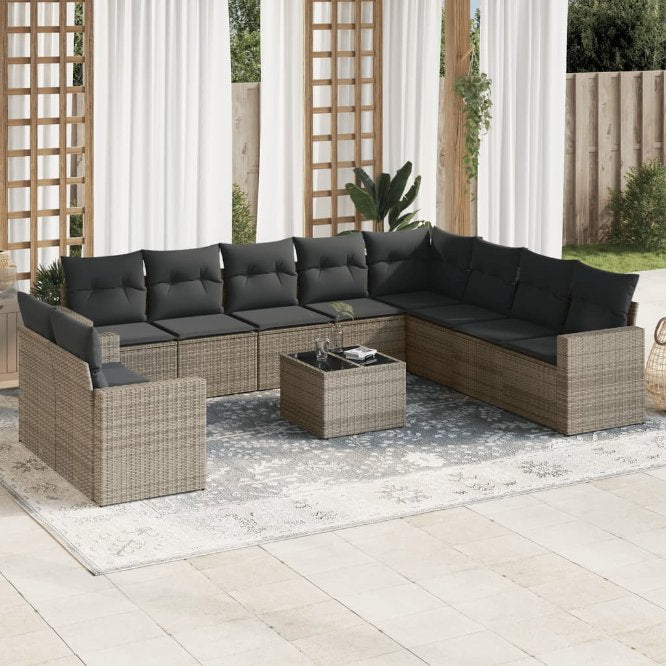 vidaXL 10-tlg. Garten-Sofagarnitur mit Kissen Schwarz Poly Rattan