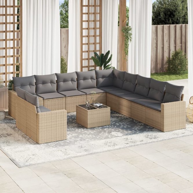 vidaXL 11-tlg. Garten-Sofagarnitur mit Kissen Schwarz Poly Rattan
