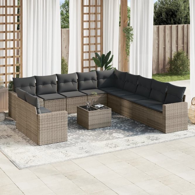 vidaXL 11-tlg. Garten-Sofagarnitur mit Kissen Schwarz Poly Rattan