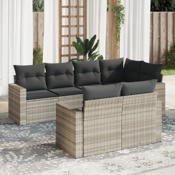 vidaXL 7-tlg. Garten-Sofagarnitur mit Kissen Schwarz Poly Rattan