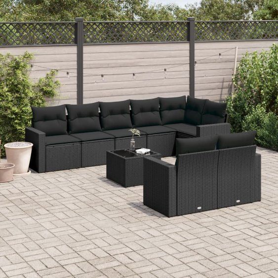 vidaXL 8-tlg. Garten-Sofagarnitur mit Kissen Schwarz Poly Rattan