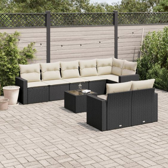 vidaXL 8-tlg. Garten-Sofagarnitur mit Kissen Schwarz Poly Rattan