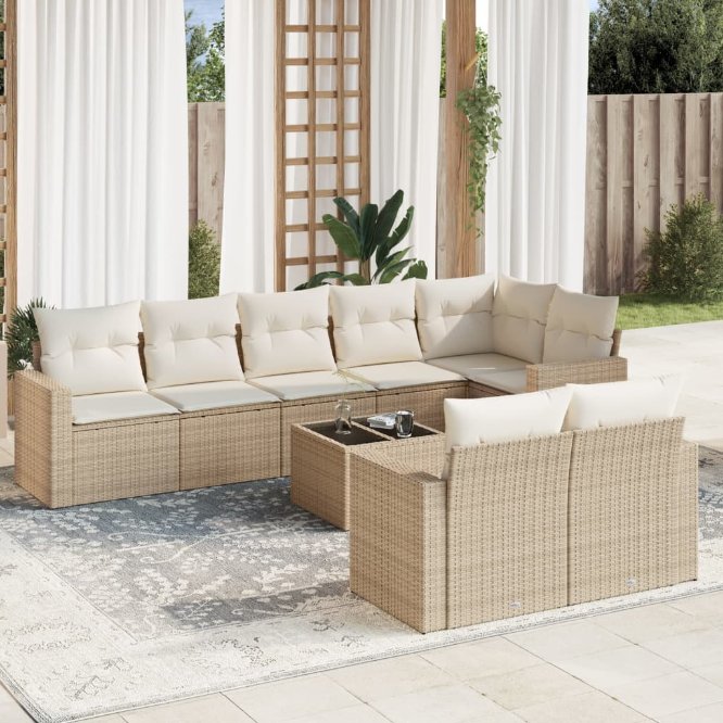 vidaXL 8-tlg. Garten-Sofagarnitur mit Kissen Schwarz Poly Rattan