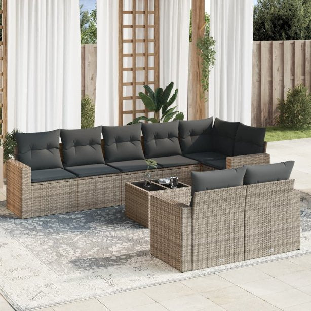 vidaXL 8-tlg. Garten-Sofagarnitur mit Kissen Schwarz Poly Rattan