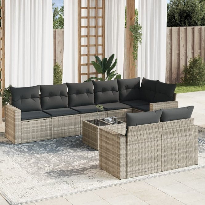 vidaXL 8-tlg. Garten-Sofagarnitur mit Kissen Schwarz Poly Rattan