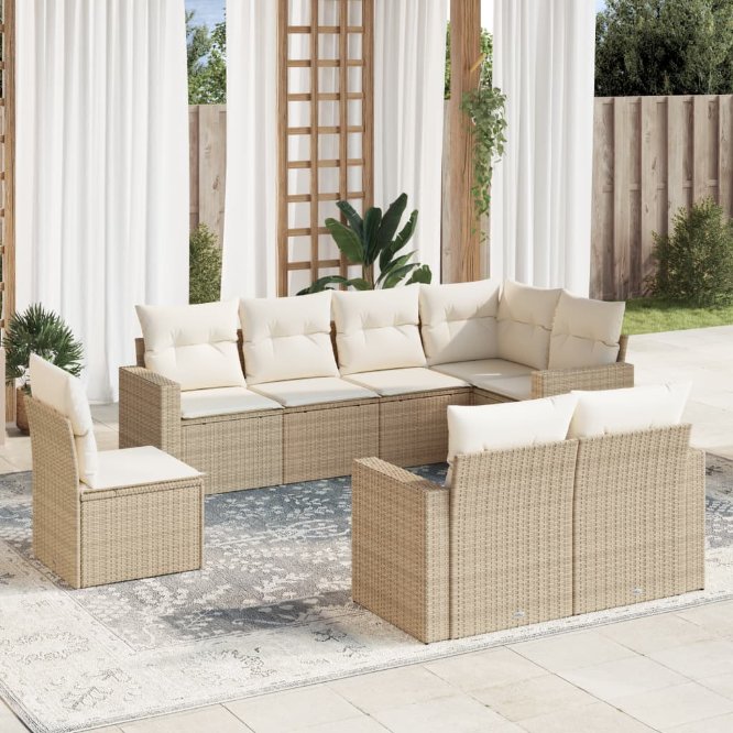 vidaXL 8-tlg. Garten-Sofagarnitur mit Kissen Schwarz Poly Rattan