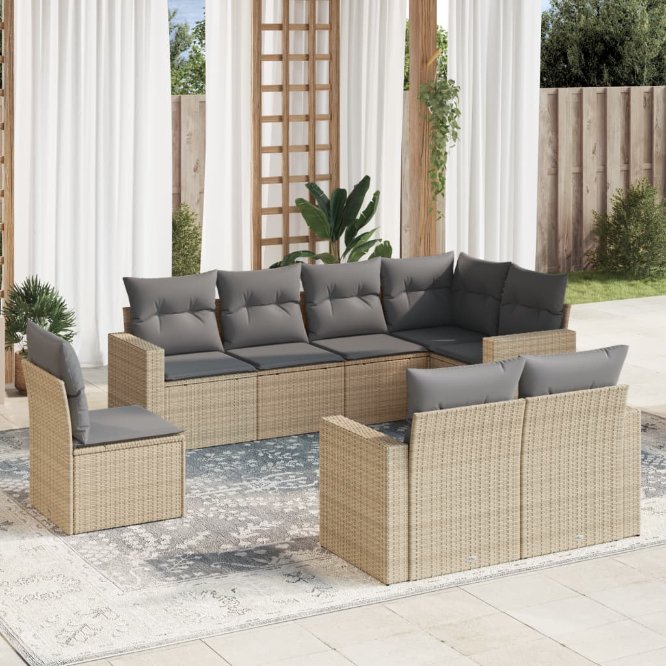 vidaXL 8-tlg. Garten-Sofagarnitur mit Kissen Schwarz Poly Rattan