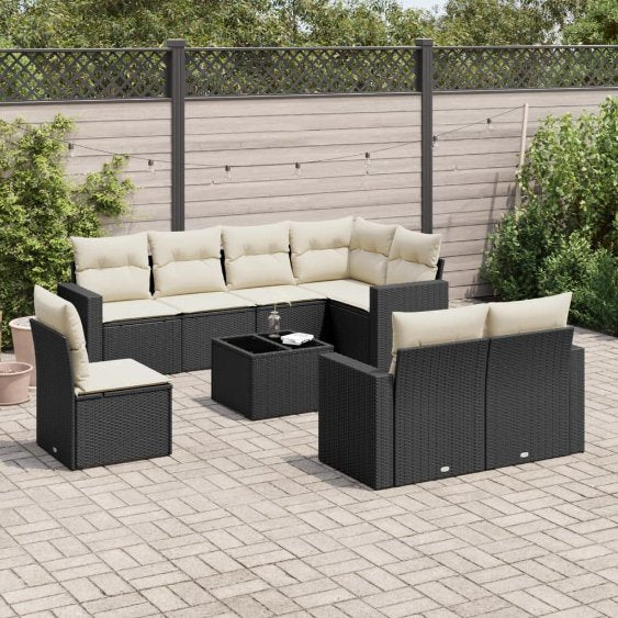 vidaXL 8-tlg. Garten-Sofagarnitur mit Kissen Schwarz Poly Rattan