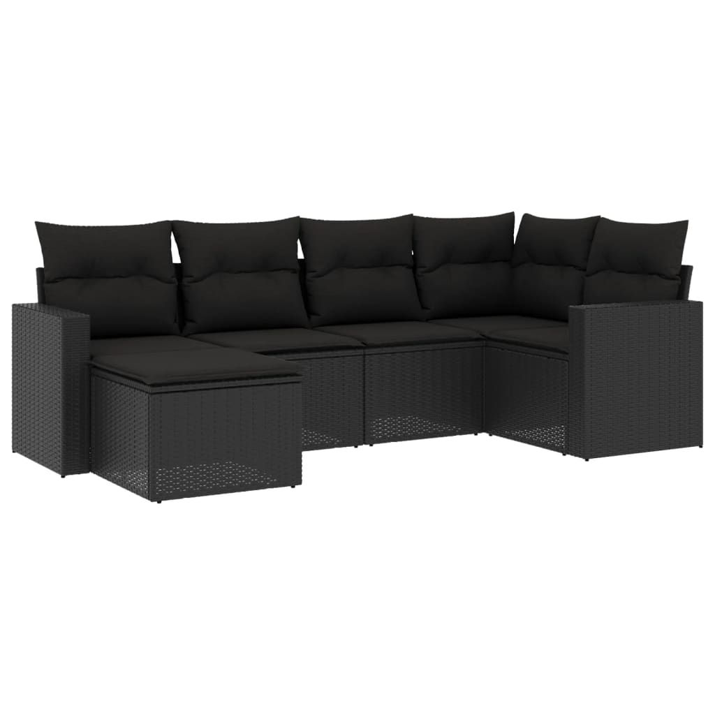 vidaXL 6-tlg. Garten-Sofagarnitur mit Kissen Schwarz Poly Rattan
