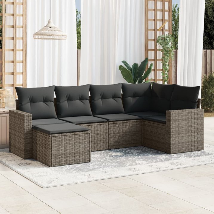 vidaXL 6-tlg. Garten-Sofagarnitur mit Kissen Schwarz Poly Rattan