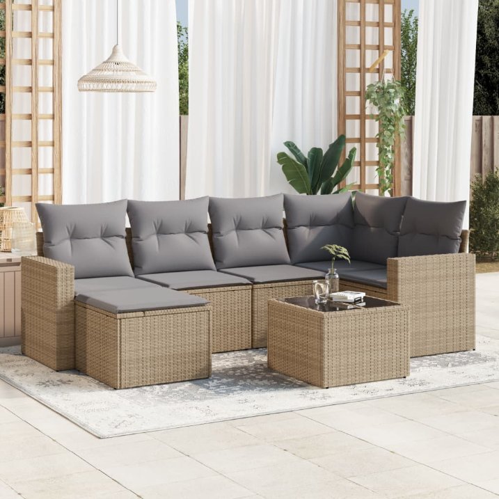 vidaXL 6-tlg. Garten-Sofagarnitur mit Kissen Schwarz Poly Rattan