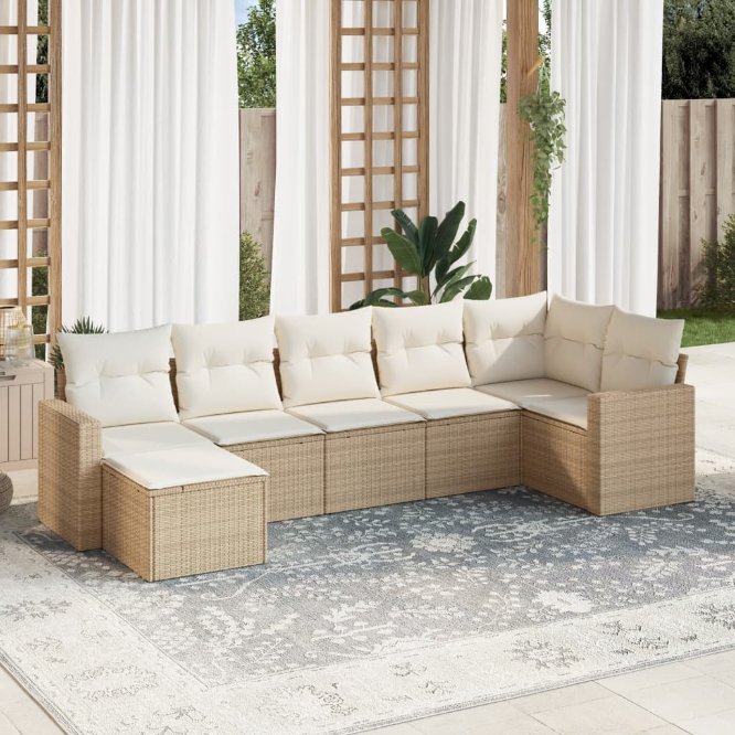 vidaXL 7-tlg. Garten-Sofagarnitur mit Kissen Schwarz Poly Rattan