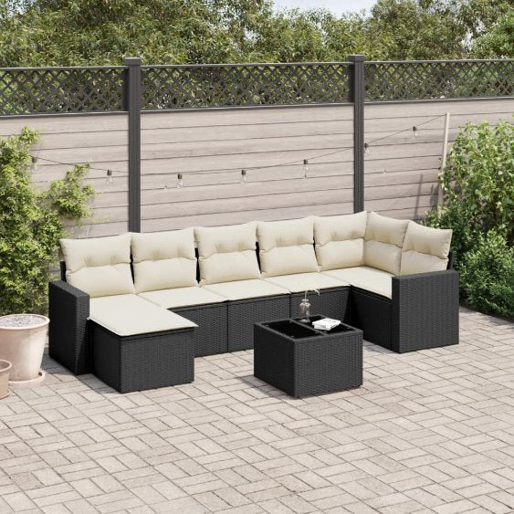 vidaXL 7-tlg. Garten-Sofagarnitur mit Kissen Schwarz Poly Rattan