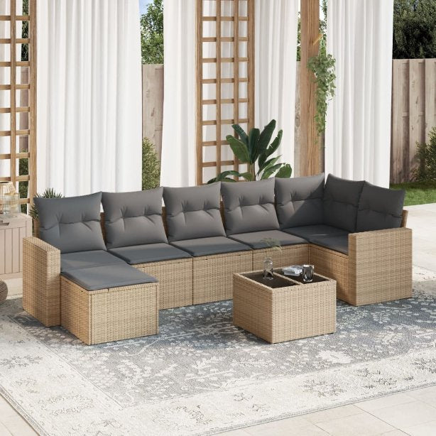 vidaXL 7-tlg. Garten-Sofagarnitur mit Kissen Schwarz Poly Rattan