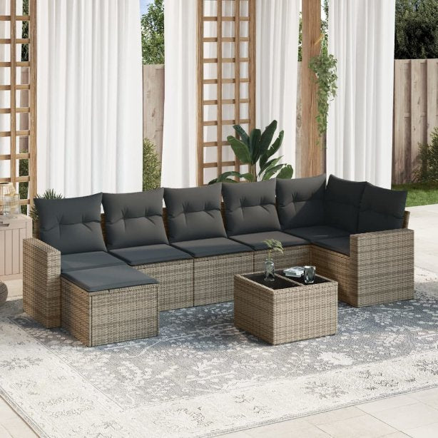 vidaXL 7-tlg. Garten-Sofagarnitur mit Kissen Schwarz Poly Rattan