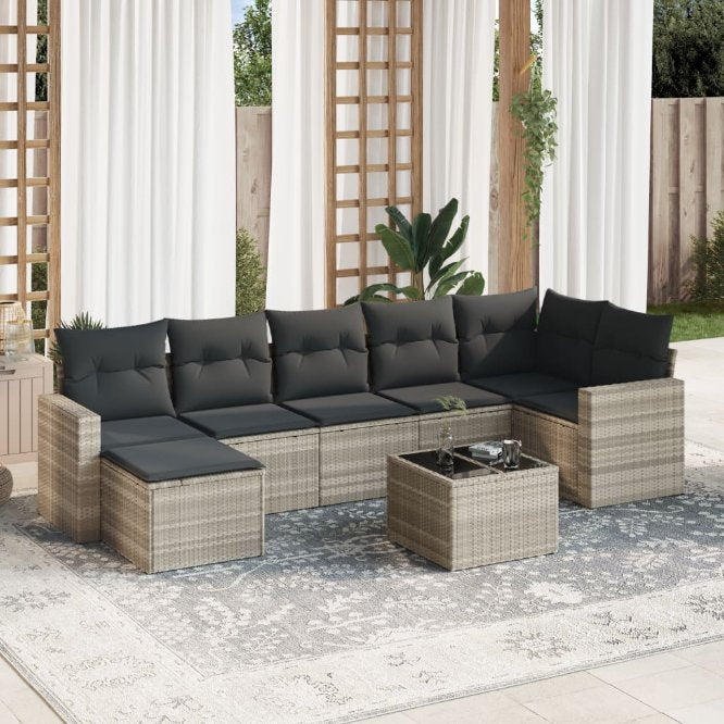 vidaXL 7-tlg. Garten-Sofagarnitur mit Kissen Schwarz Poly Rattan