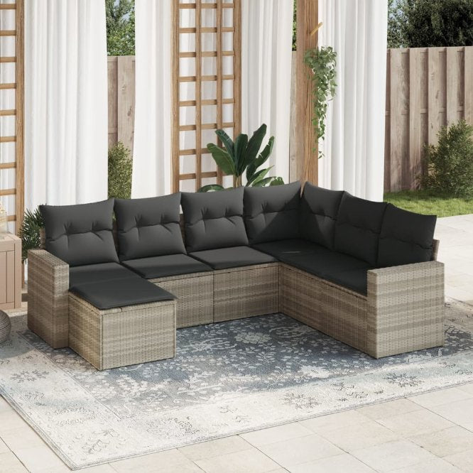 vidaXL 7-tlg. Garten-Sofagarnitur mit Kissen Schwarz Poly Rattan