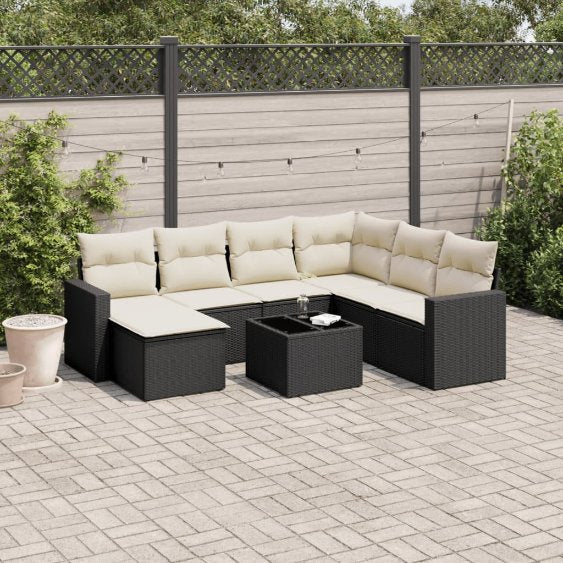 vidaXL 7-tlg. Garten-Sofagarnitur mit Kissen Schwarz Poly Rattan