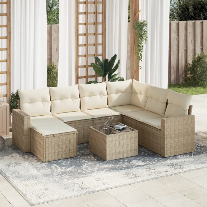 vidaXL 7-tlg. Garten-Sofagarnitur mit Kissen Schwarz Poly Rattan