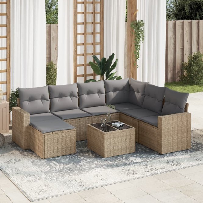vidaXL 7-tlg. Garten-Sofagarnitur mit Kissen Schwarz Poly Rattan