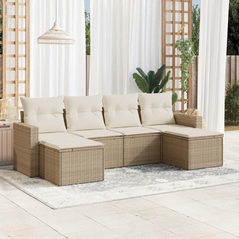 vidaXL 6-tlg. Garten-Sofagarnitur mit Kissen Schwarz Poly Rattan