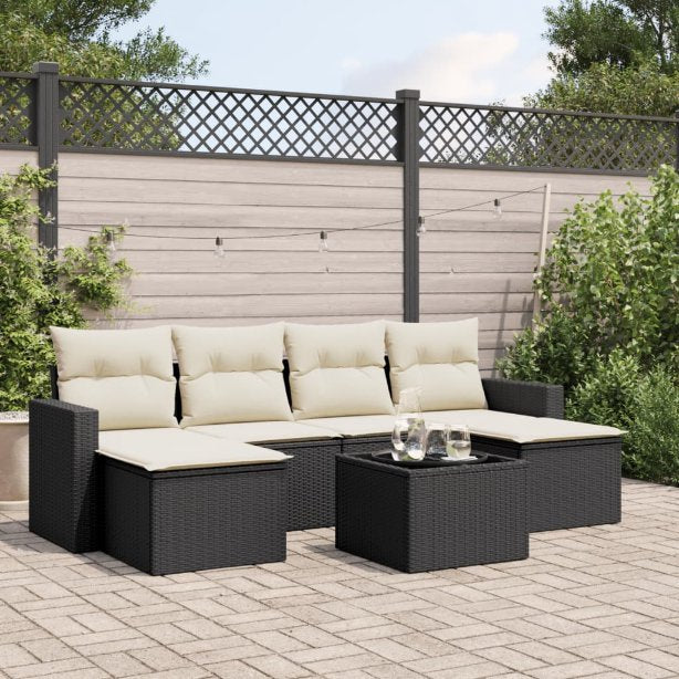 vidaXL 6-tlg. Garten-Sofagarnitur mit Kissen Schwarz Poly Rattan
