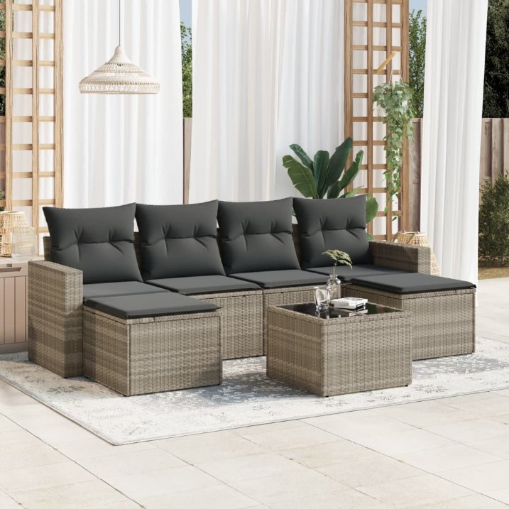 vidaXL 6-tlg. Garten-Sofagarnitur mit Kissen Schwarz Poly Rattan