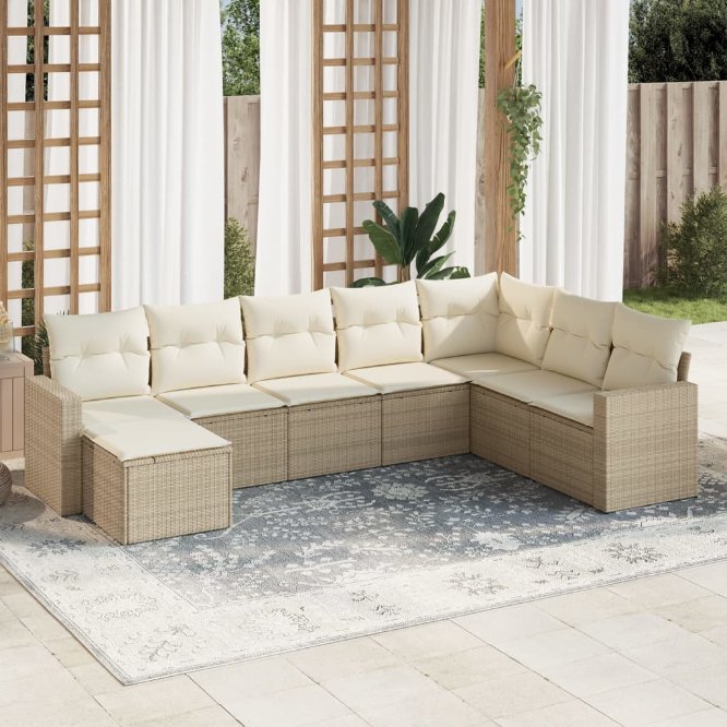 vidaXL 8-tlg. Garten-Sofagarnitur mit Kissen Schwarz Poly Rattan