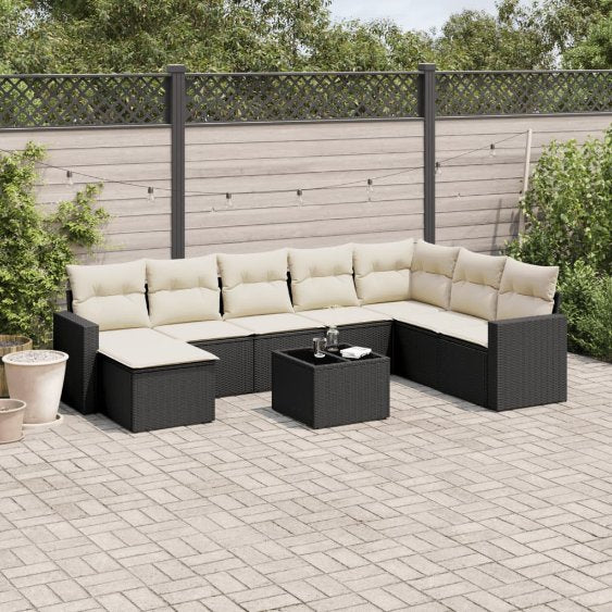 vidaXL 8-tlg. Garten-Sofagarnitur mit Kissen Schwarz Poly Rattan