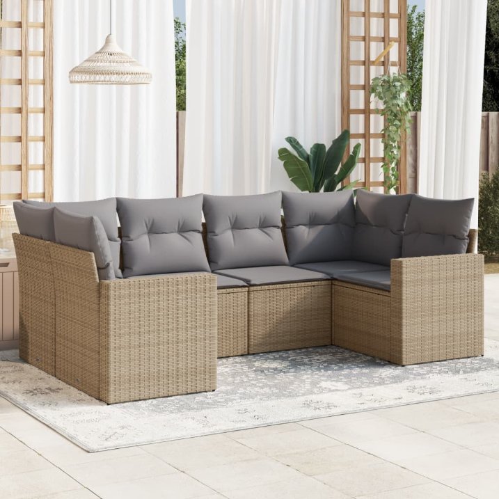 vidaXL 6-tlg. Garten-Sofagarnitur mit Kissen Schwarz Poly Rattan