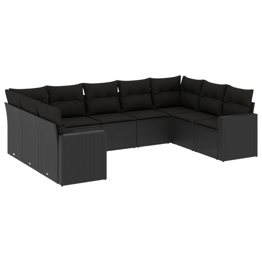 vidaXL 9-tlg. Garten-Sofagarnitur mit Kissen Schwarz Poly Rattan