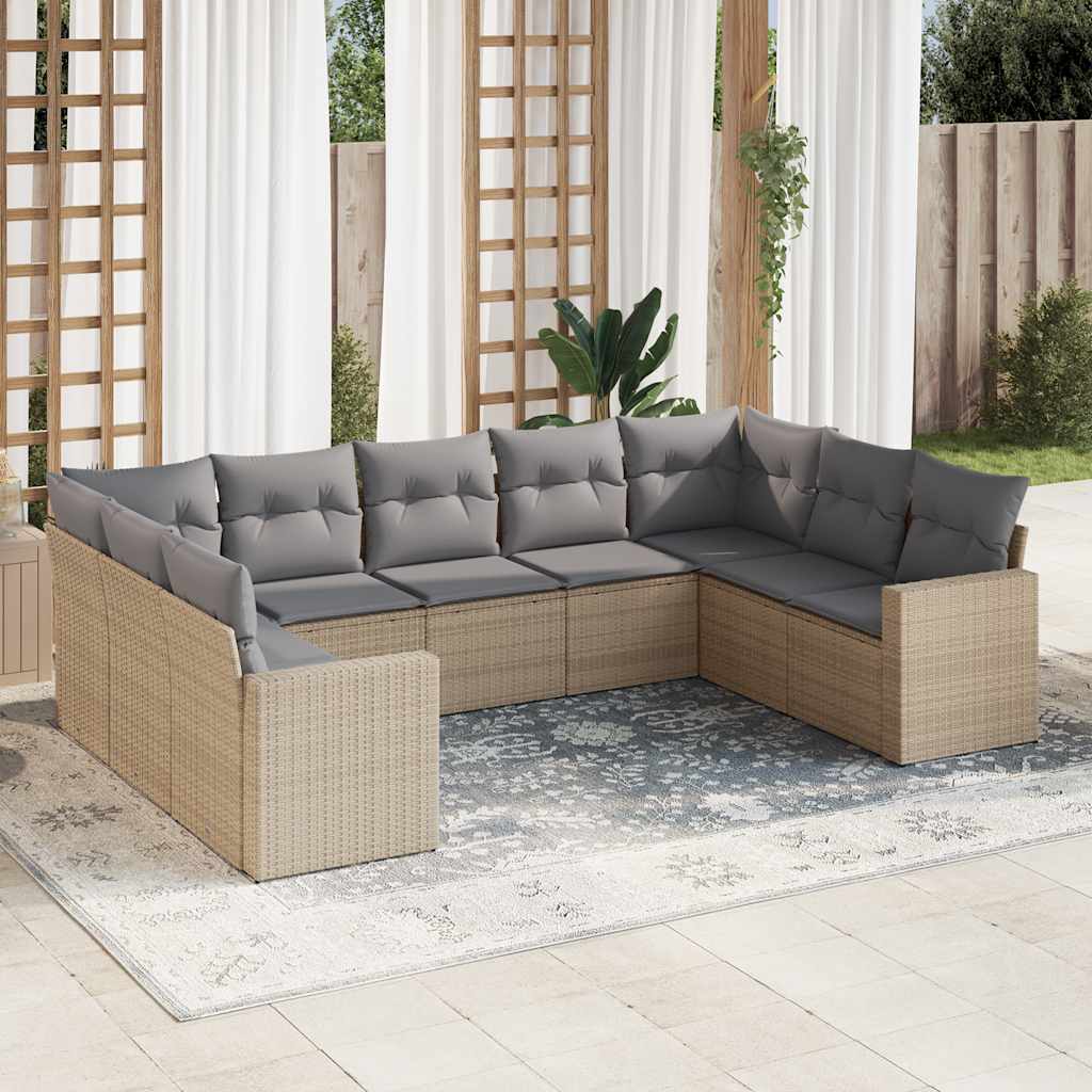 vidaXL 9-tlg. Garten-Sofagarnitur mit Kissen Schwarz Poly Rattan