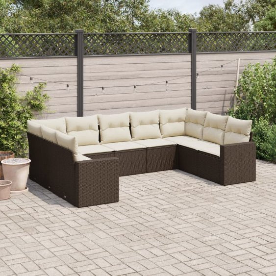 vidaXL 9-tlg. Garten-Sofagarnitur mit Kissen Schwarz Poly Rattan
